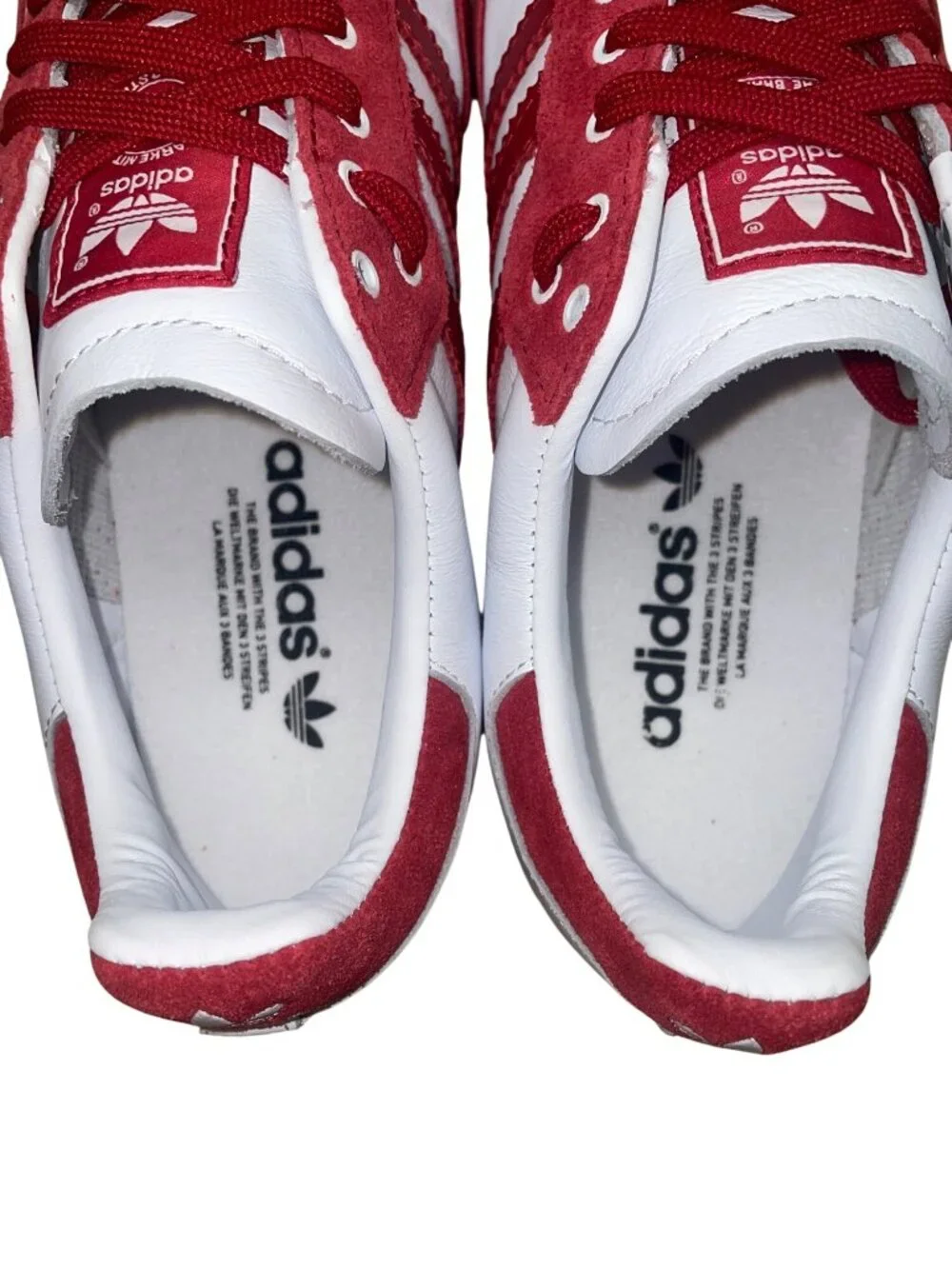 Mi Adidas Women’s Red Suede & White Leather Marriott Samba Sneakers Sz 8.5 - Picture 6 of 9